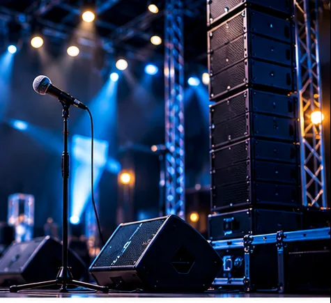 Equipamentos de sonorização preparados para um evento